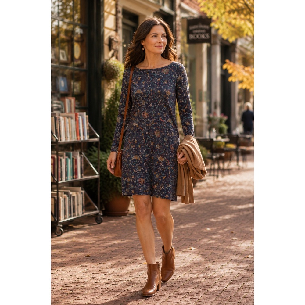 Peruvian Connection Floral Pima Cotton Modal Long Sleeve Shift Dress XL